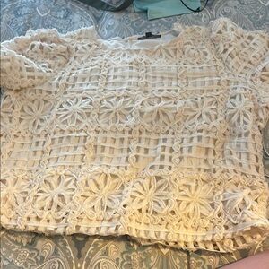 Anthropologie Cream Cropped Boxy Blouse